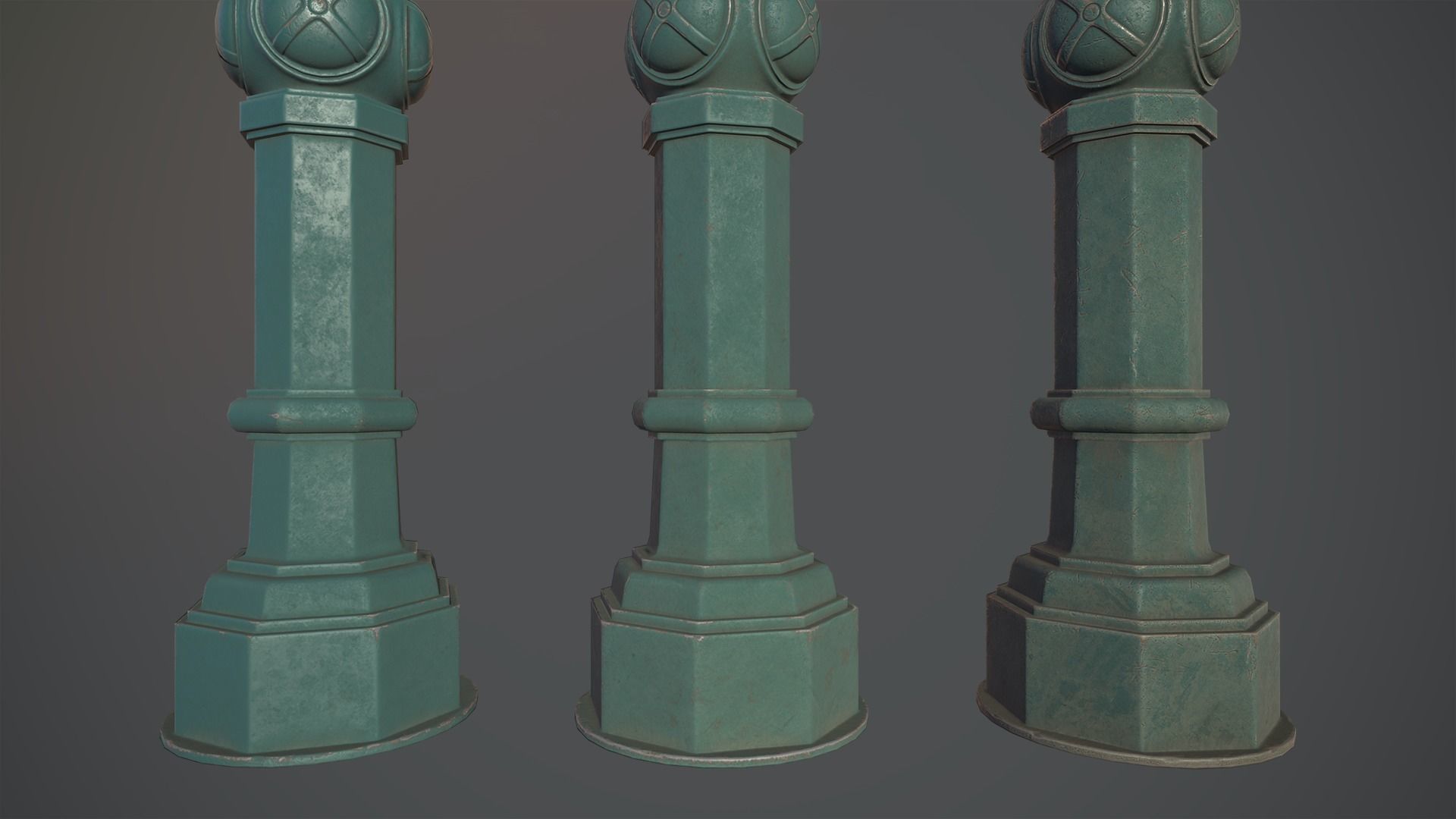 Barrier Bollard Pack 2 v2 Green Three Texture Options Low-poly 3D model_7