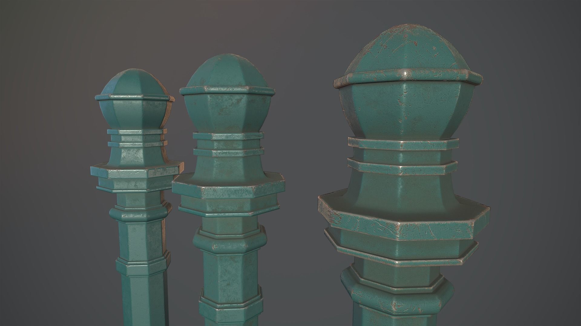 Barrier Bollard Pack 2 v2 Green Three Texture Options Low-poly 3D model_6