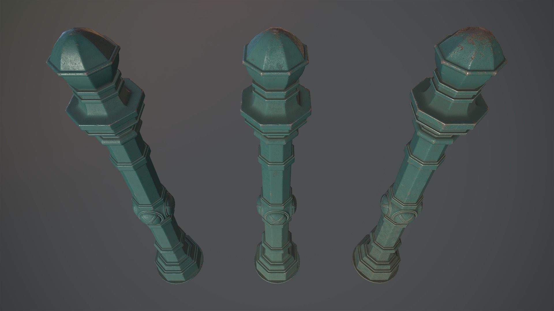 Barrier Bollard Pack 2 v2 Green Three Texture Options Low-poly 3D model_2