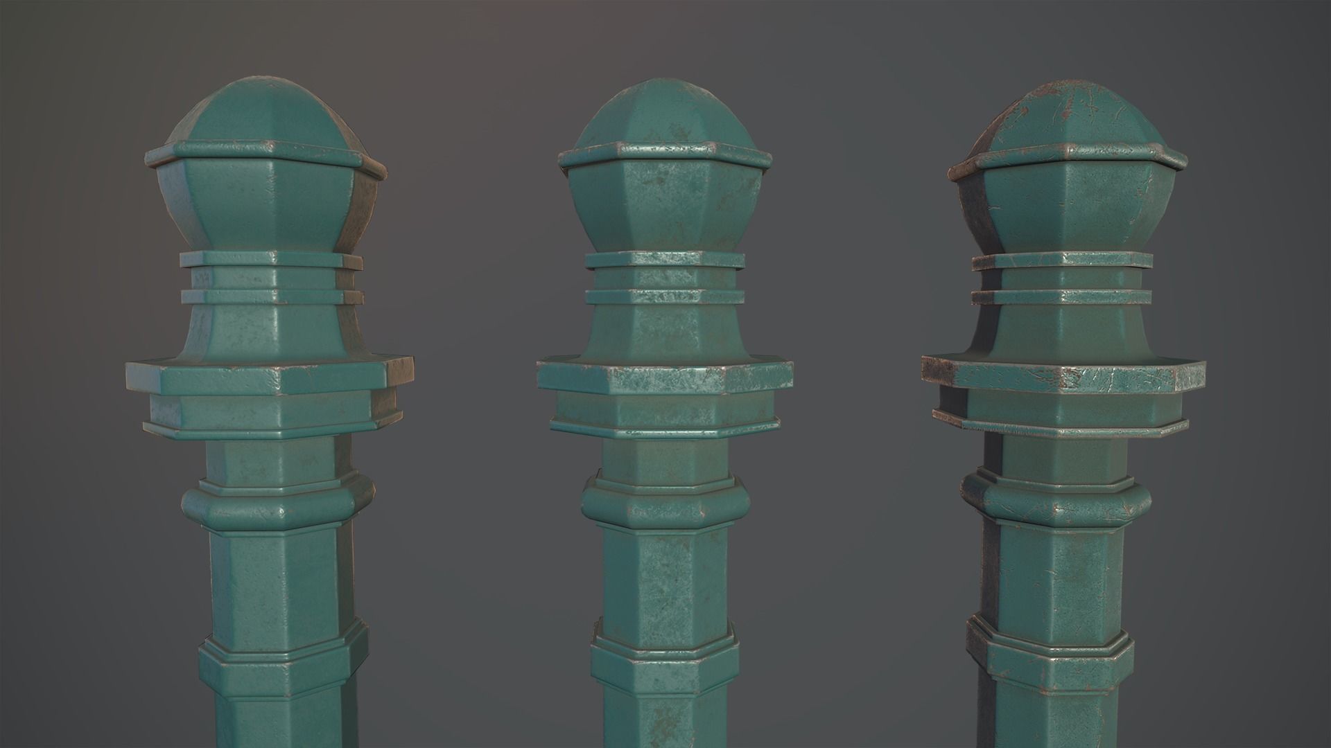 Barrier Bollard Pack 2 v2 Green Three Texture Options Low-poly 3D model_5