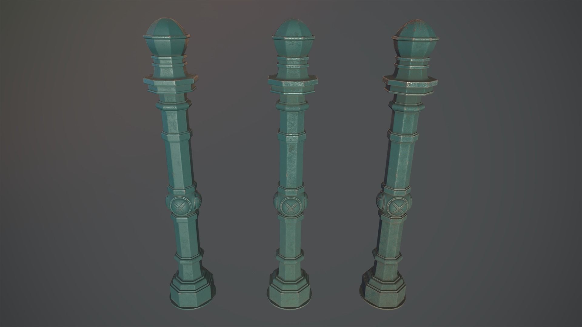 Barrier Bollard Pack 2 v2 Green Three Texture Options Low-poly 3D model_11