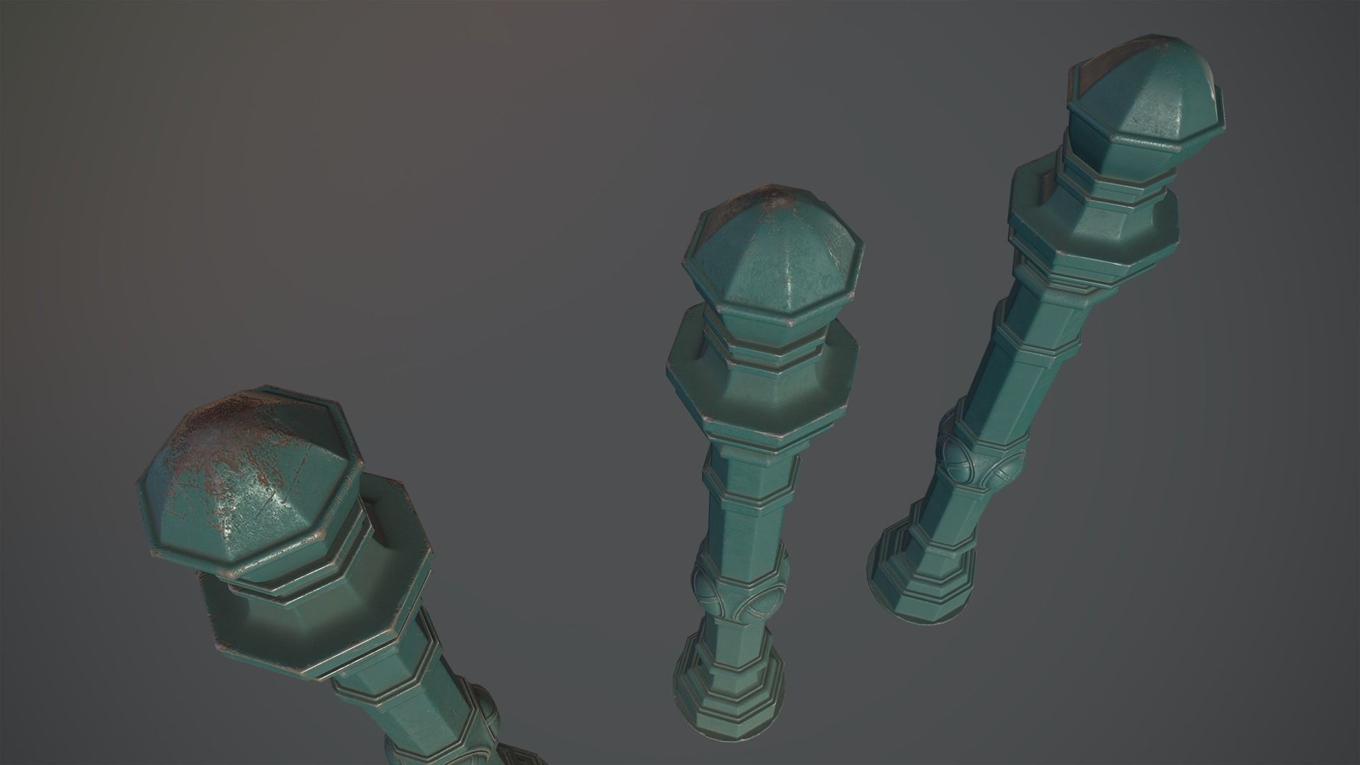 Barrier Bollard Pack 2 v2 Green Three Texture Options Low-poly 3D model_3