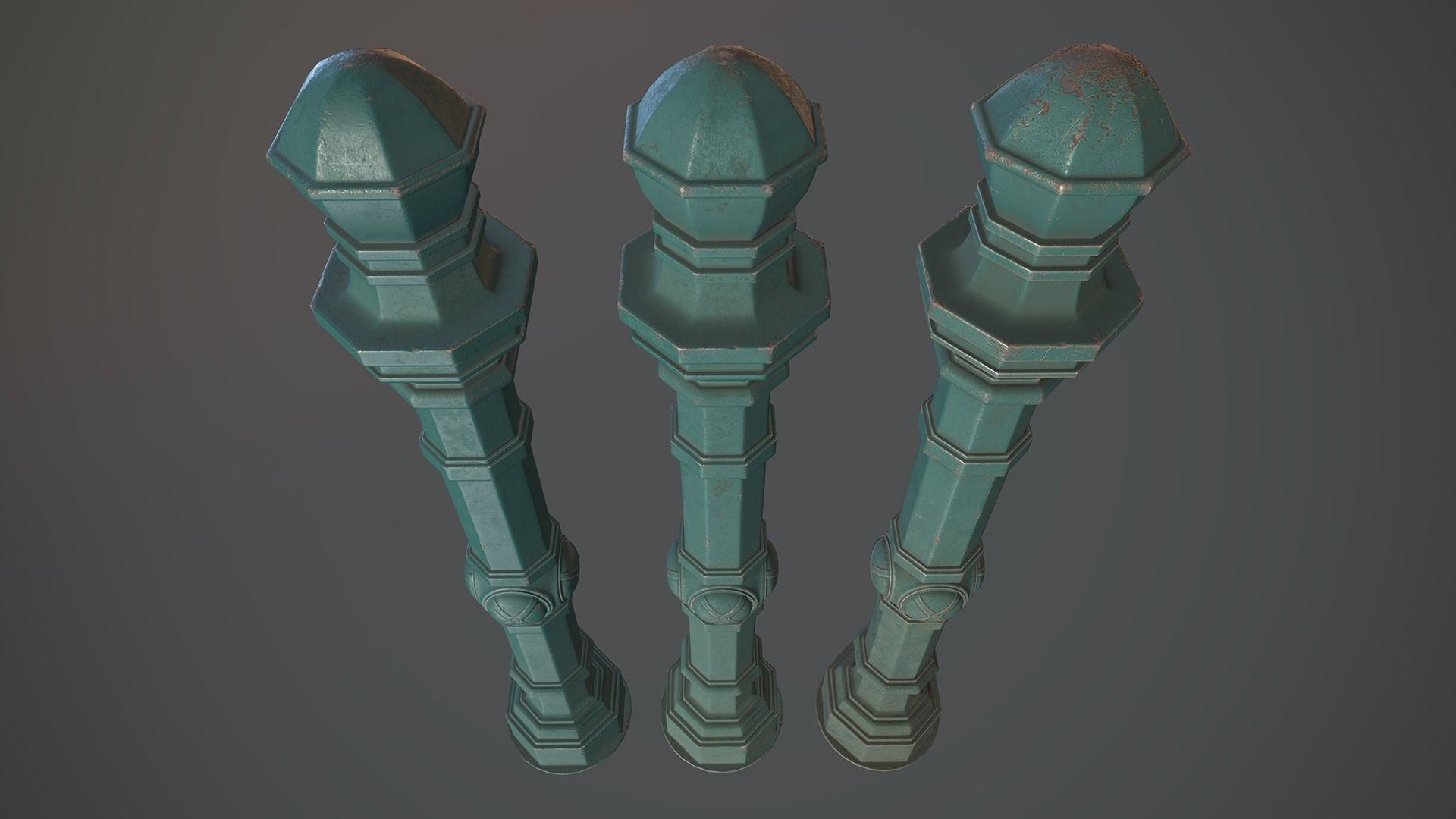 Barrier Bollard Pack 2 v2 Green Three Texture Options Low-poly 3D model_12