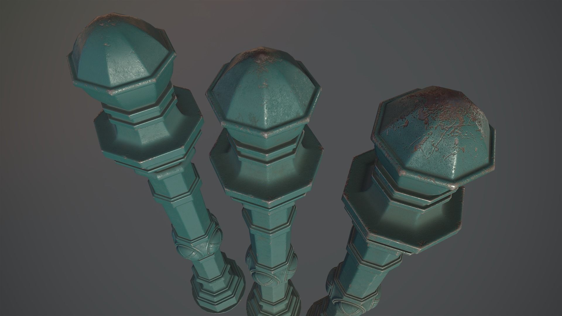 Barrier Bollard Pack 2 v2 Green Three Texture Options Low-poly 3D model_9