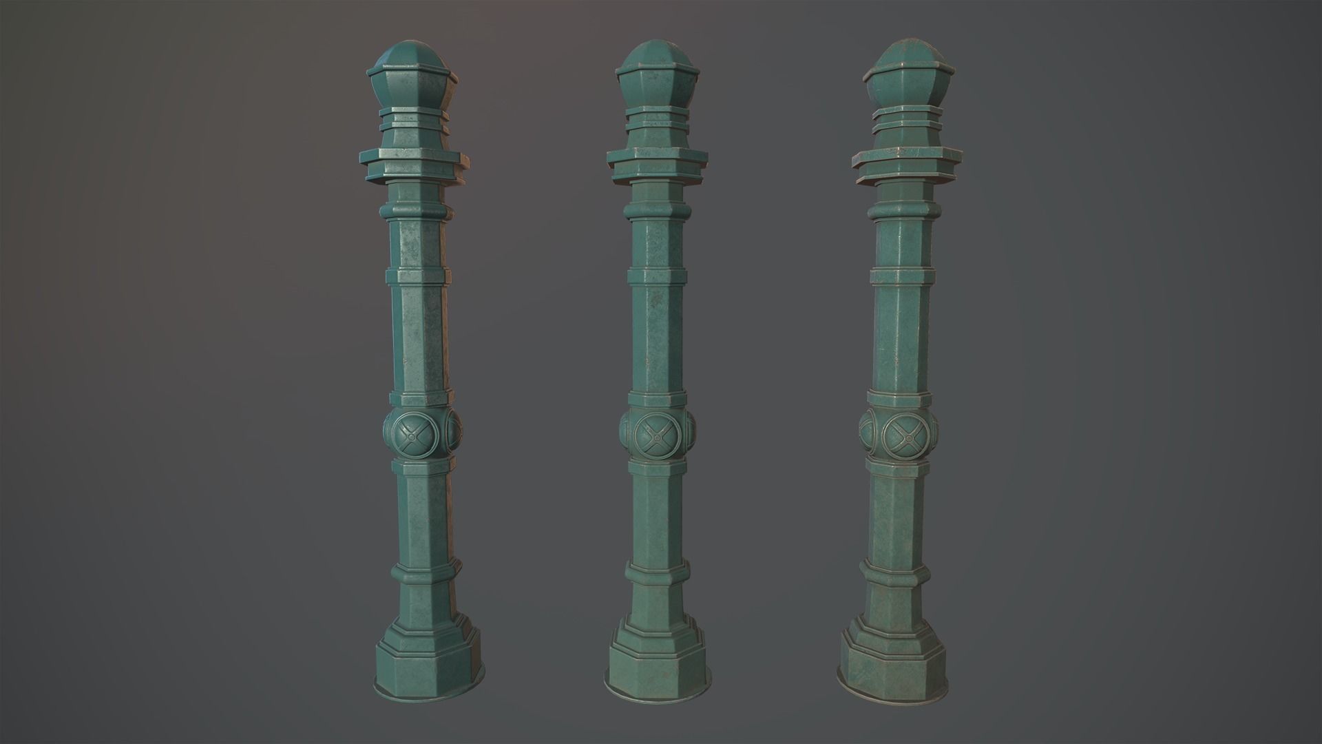 Barrier Bollard Pack 2 v2 Green Three Texture Options Low-poly 3D model_1