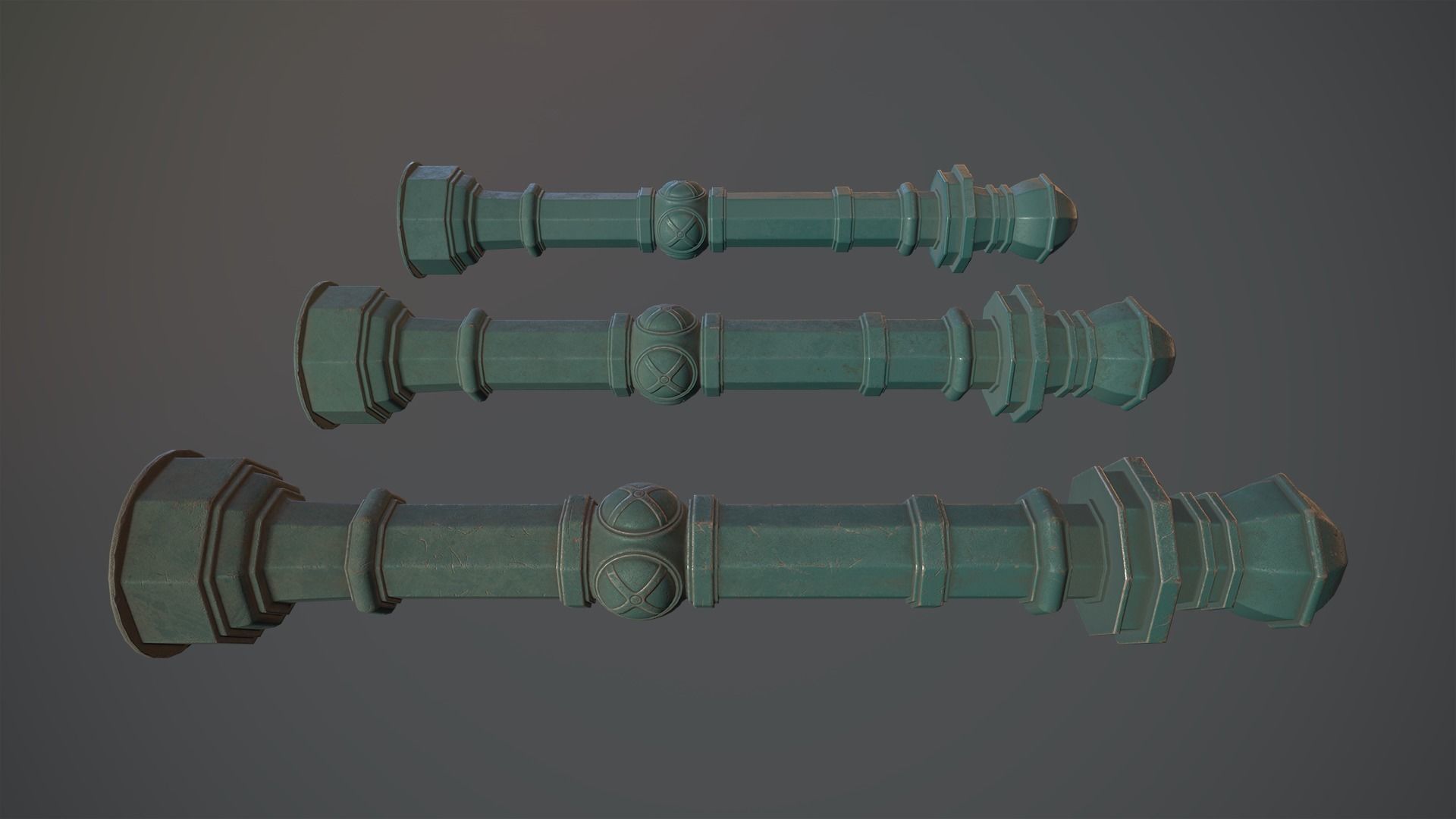 Barrier Bollard Pack 2 v2 Green Three Texture Options Low-poly 3D model_10