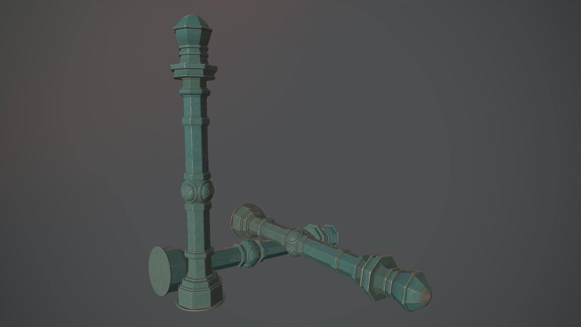 Barrier Bollard Pack 2 v2 Green Three Texture Options Low-poly 3D model_8