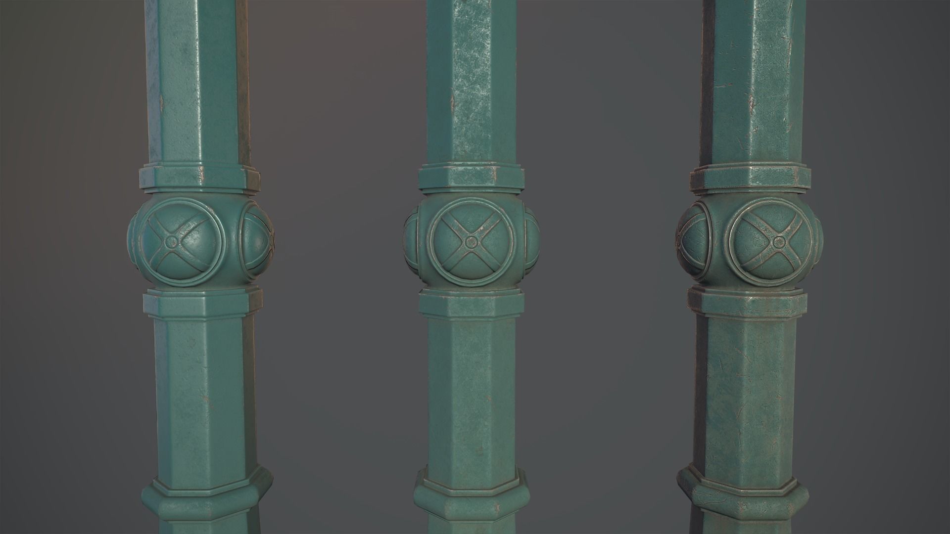 Barrier Bollard Pack 2 v2 Green Three Texture Options Low-poly 3D model_4
