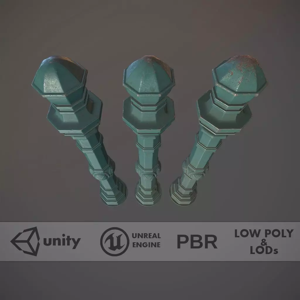 Barrier Bollard Pack 2 v2 Green Three Texture Options Low-poly 3D model_0