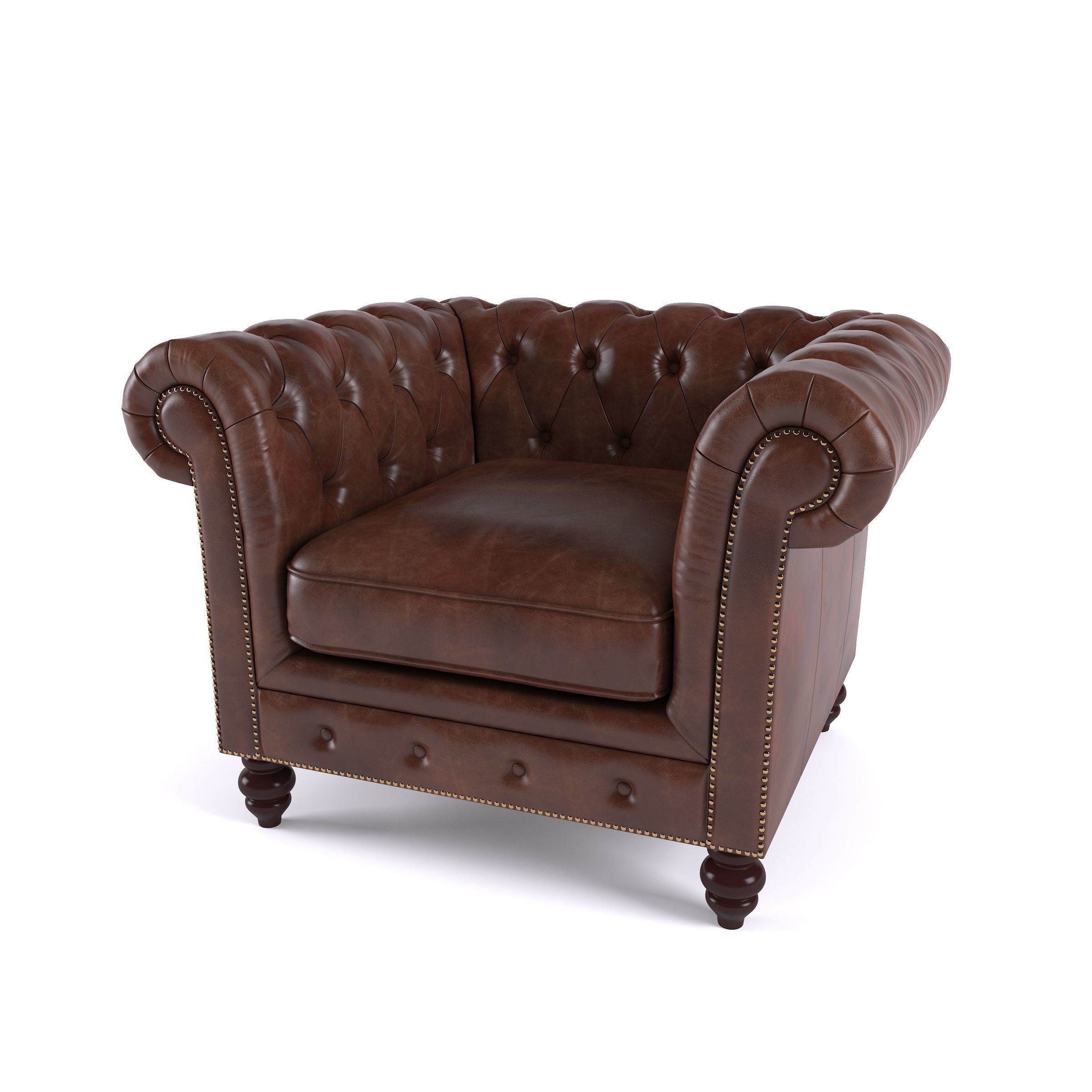 Brooklyn Chesterfield Leather Sofa and Loveseat and Armchair 3D model_6