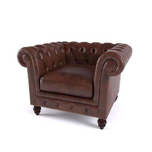 Brooklyn Chesterfield Leather Sofa and Loveseat and Armchair 3D model 7