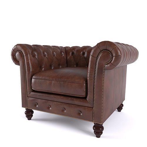 Brooklyn Chesterfield Leather Sofa and Loveseat and Armchair 3D model 4