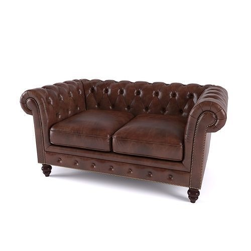 Brooklyn Chesterfield Leather Sofa and Loveseat and Armchair 3D model 6