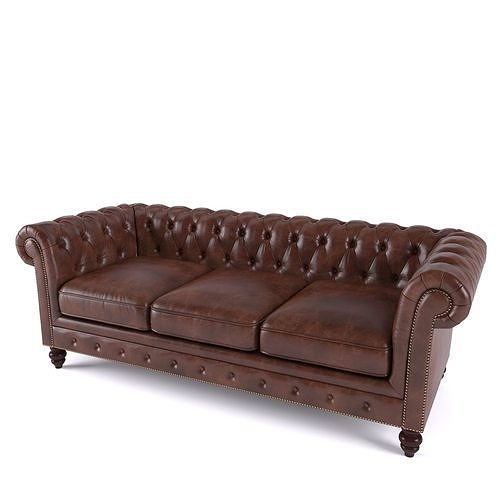 Brooklyn Chesterfield Leather Sofa and Loveseat and Armchair 3D model 5