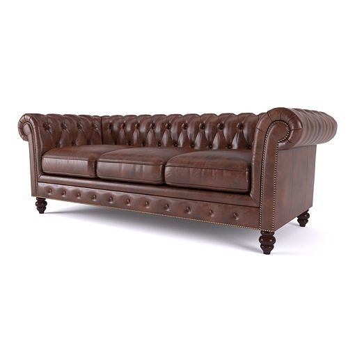 Brooklyn Chesterfield Leather Sofa and Loveseat and Armchair 3D model 2
