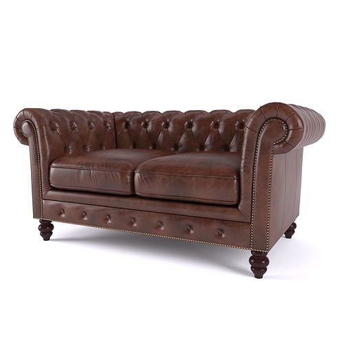 Brooklyn Chesterfield Leather Sofa and Loveseat and Armchair 3D model 3