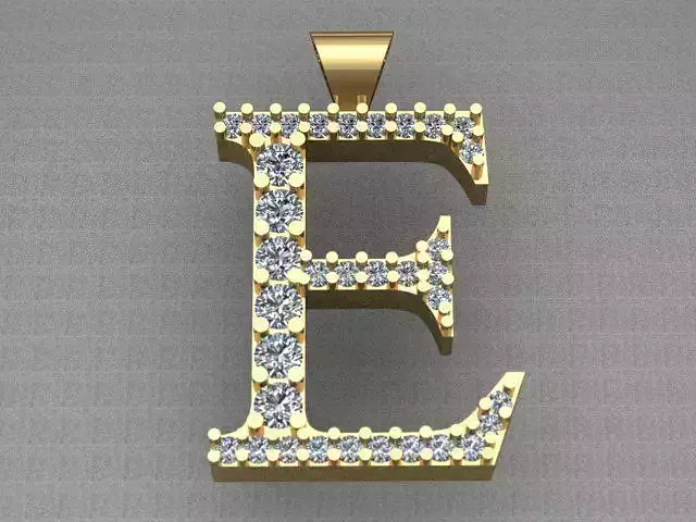 Letter E Diamond Golden Necklace 3D print model