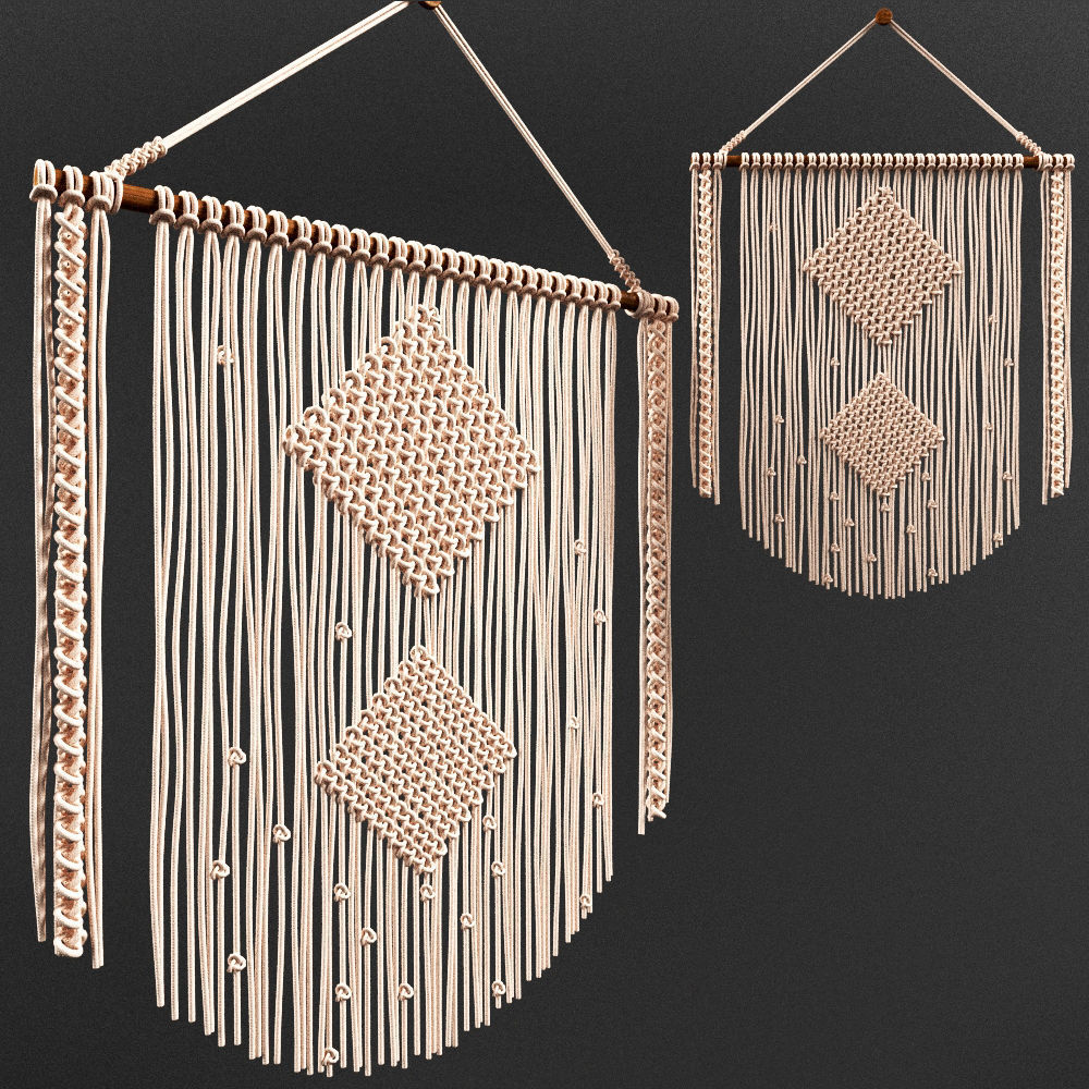 Macrame 1 two woven wall hangings 3D model_1