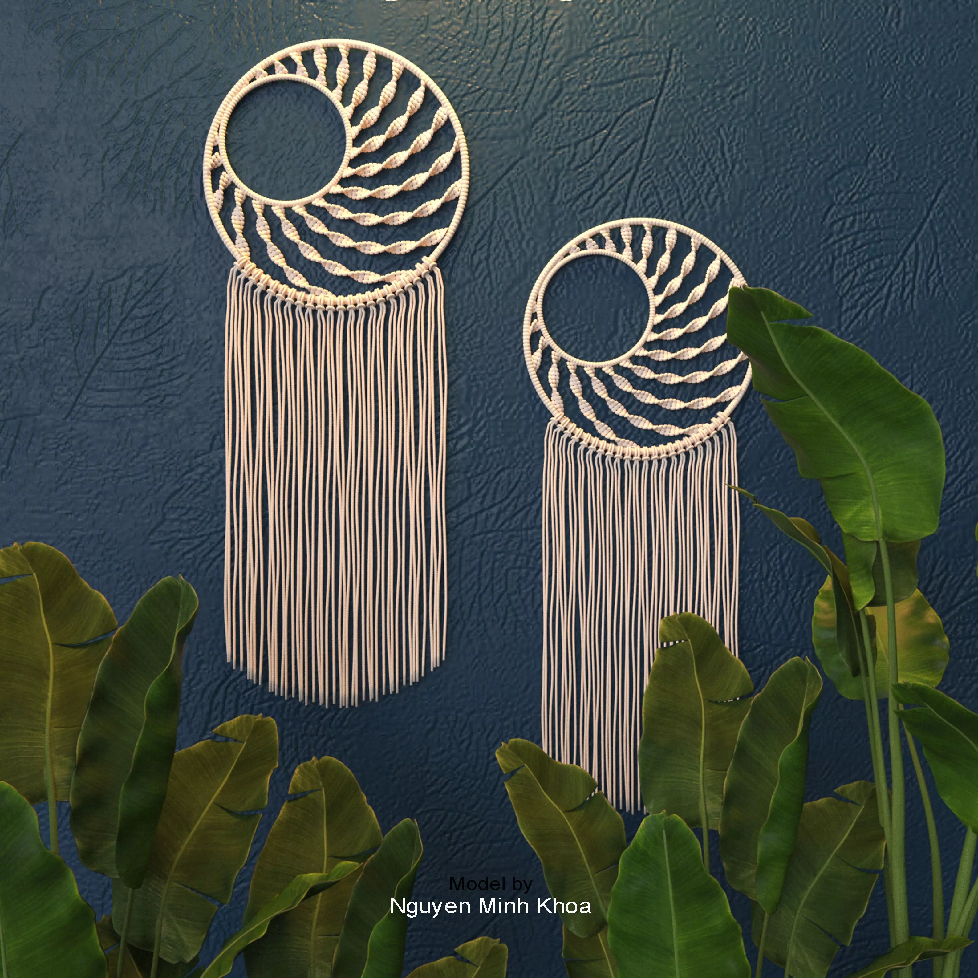 Macrame 2 dangles hanging on wall 3D model