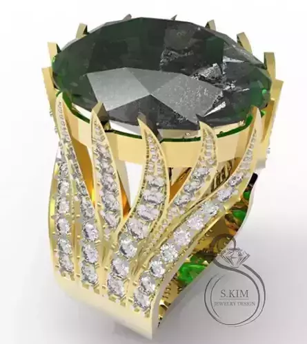 Ring with oval gem 20x17mm and leaflet