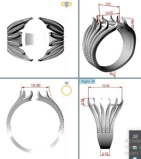 Ring with cabochon 15x10 3D print model_1
