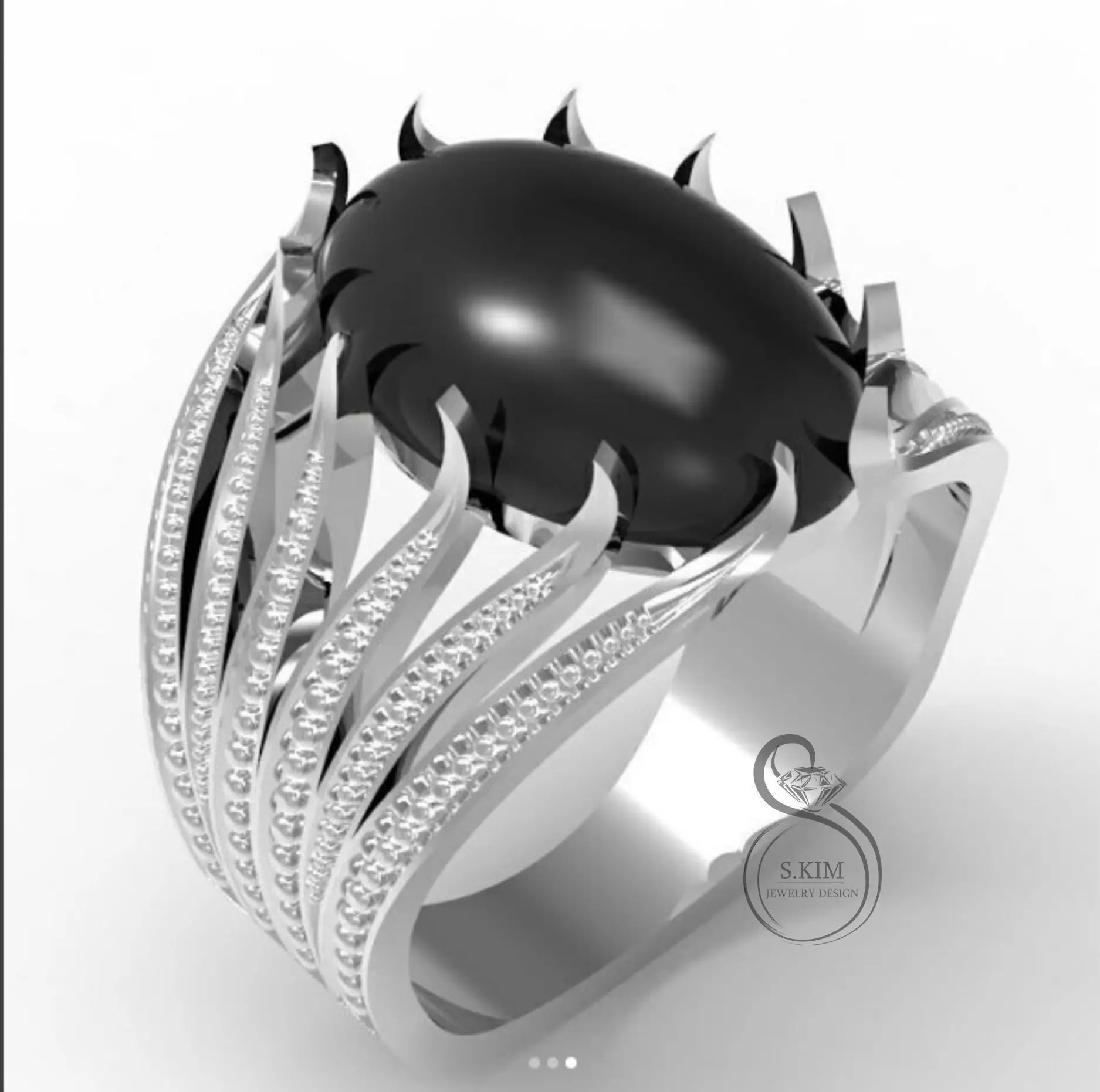 Ring with cabochon 15x10 3D print model_0