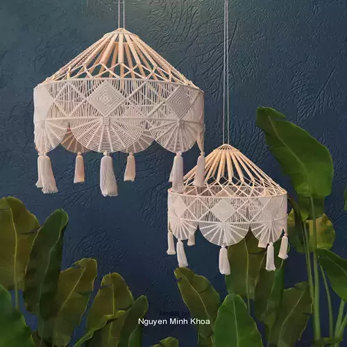 Macrame 5 two hanging lamps with tassels