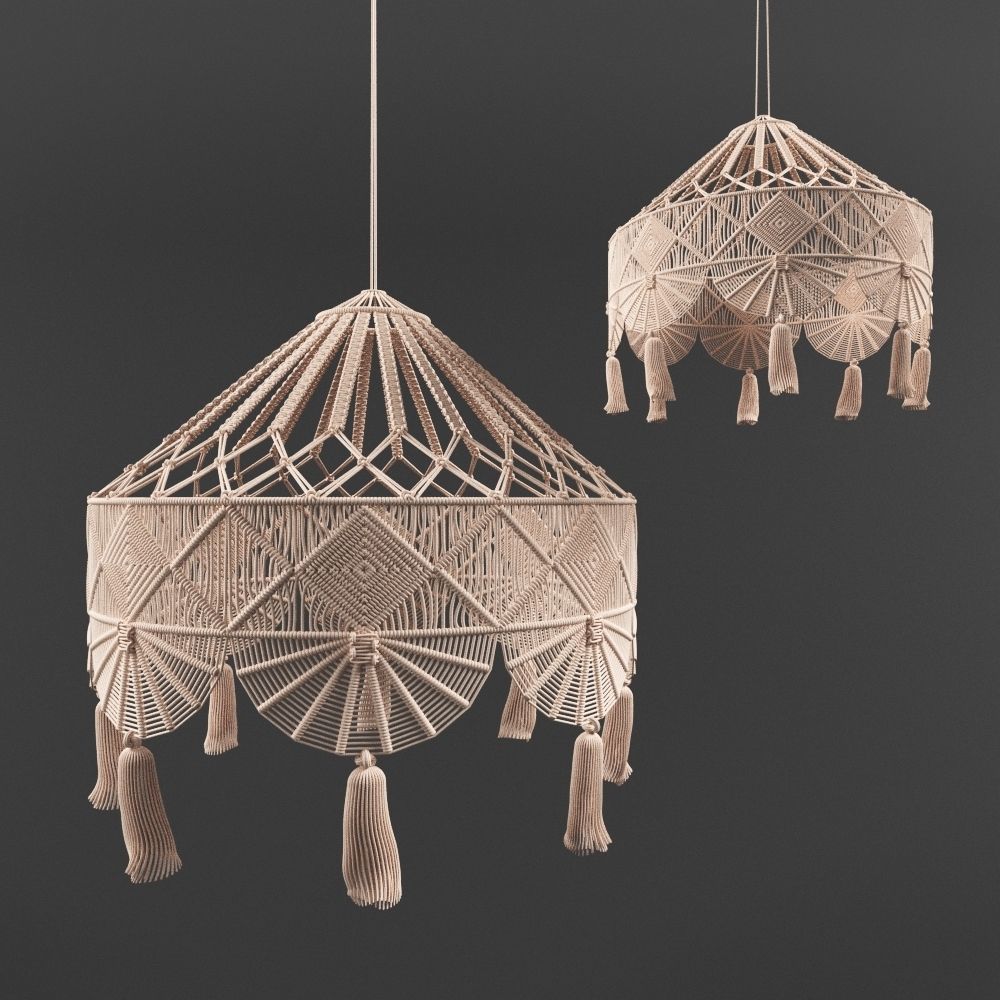 Macrame 5 two hanging lamps with tassels 3D model_1