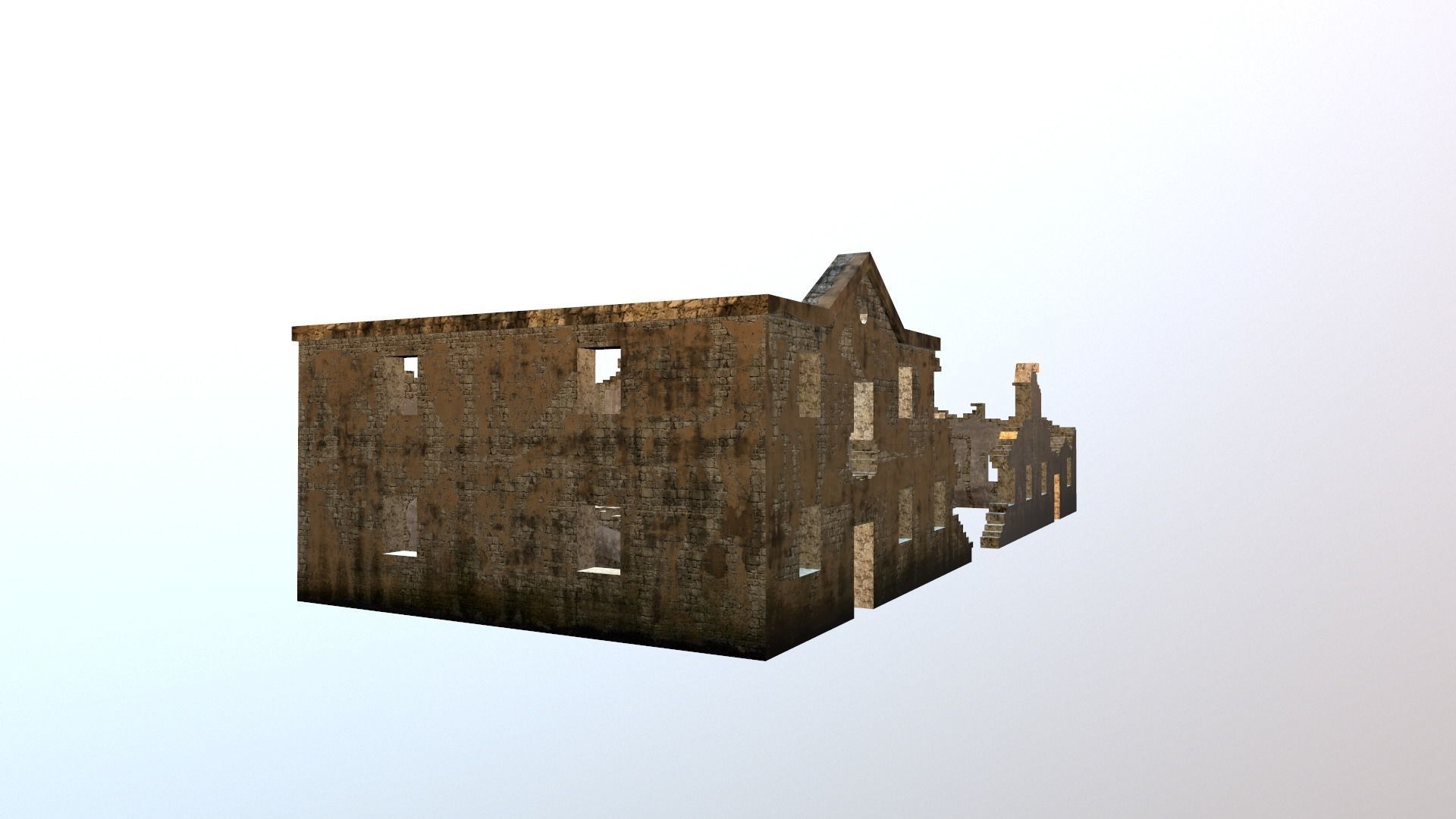 Long Damaged-Destroyed Building 2 Low-poly 3D model_2