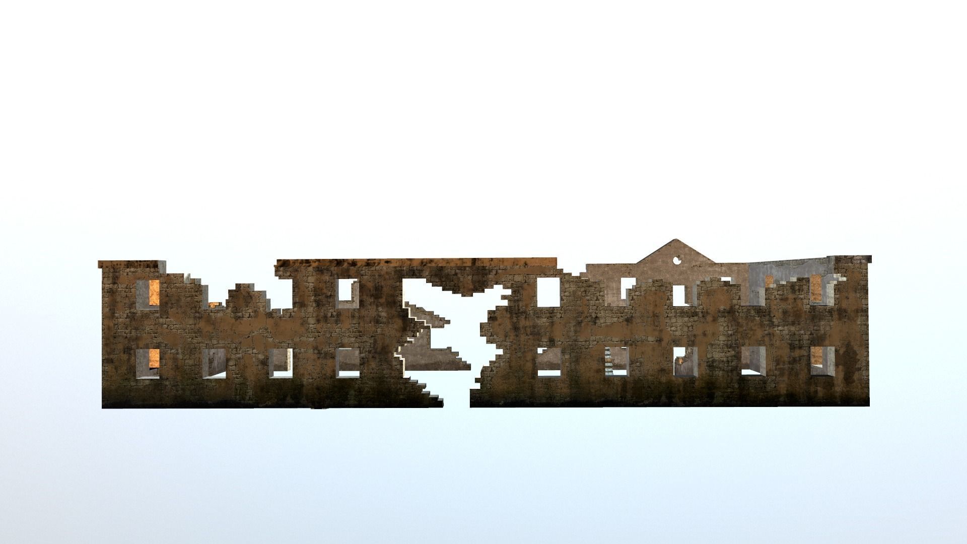 Long Damaged-Destroyed Building 2 Low-poly 3D model_5