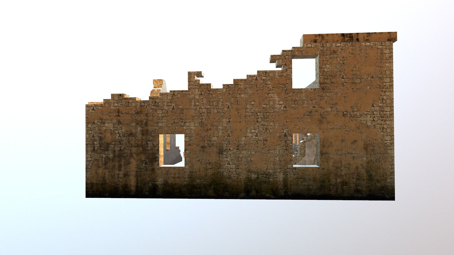 Long Damaged-Destroyed Building 2 Low-poly 3D model_3