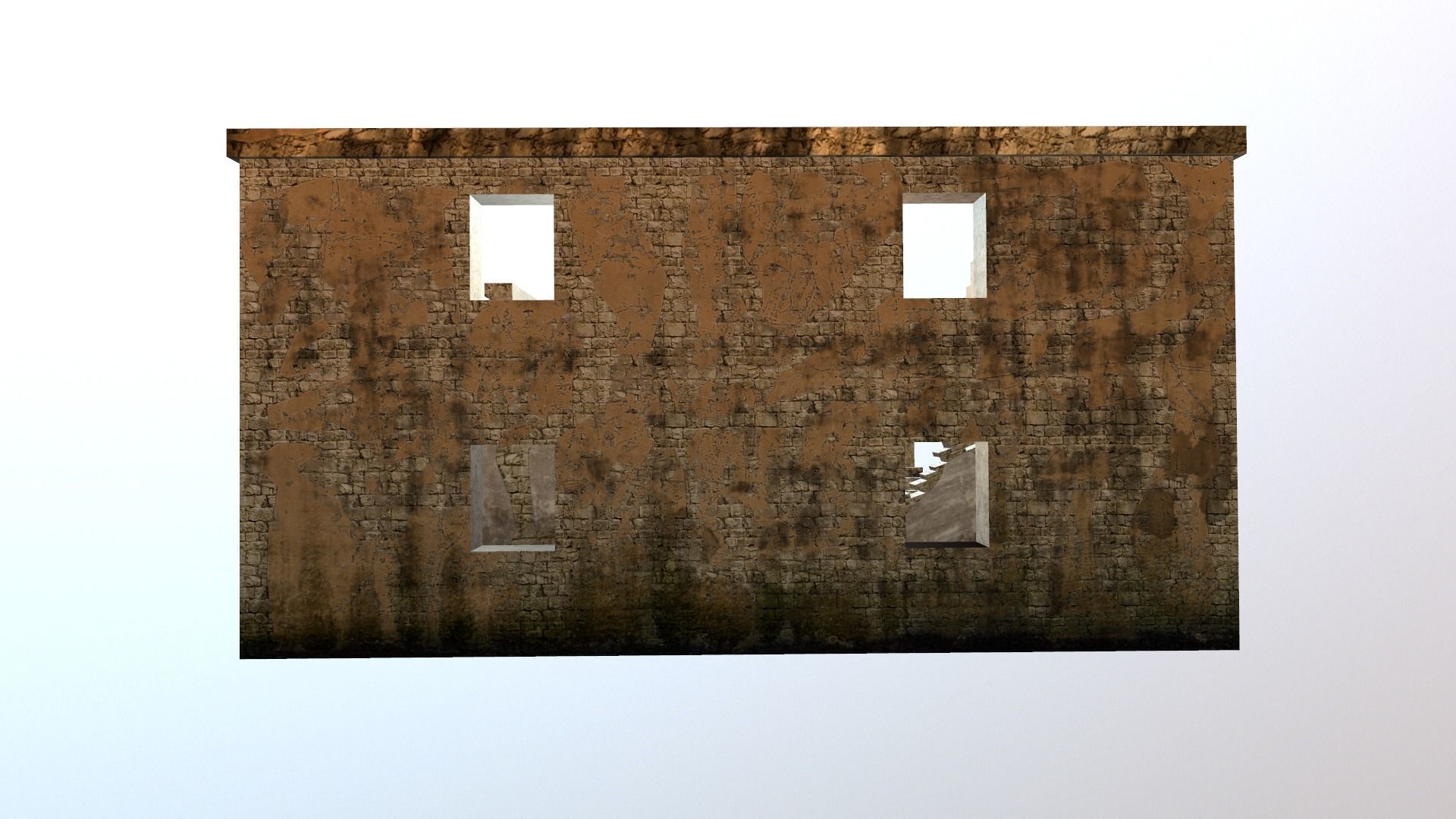 Long Damaged-Destroyed Building 2 Low-poly 3D model_4