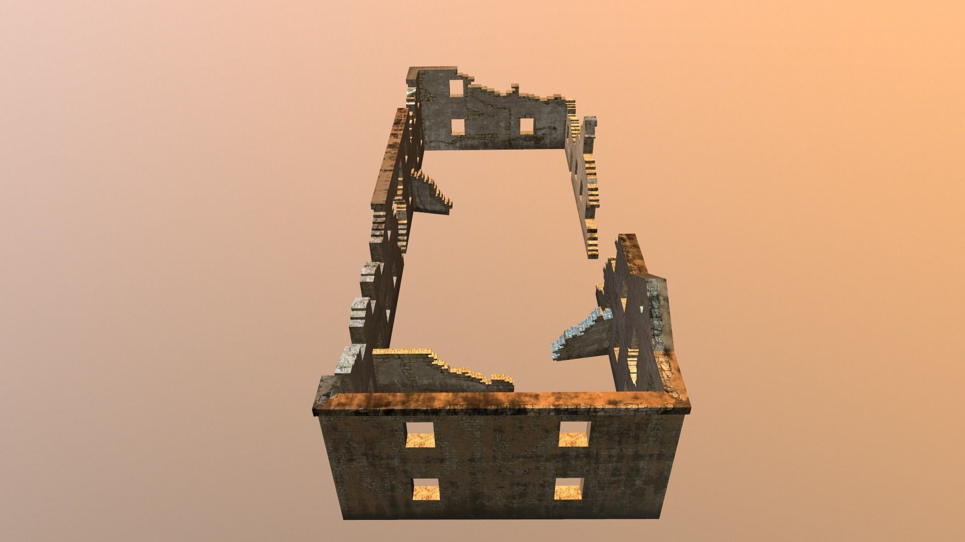 Long Damaged-Destroyed Building 2 Low-poly 3D model_8