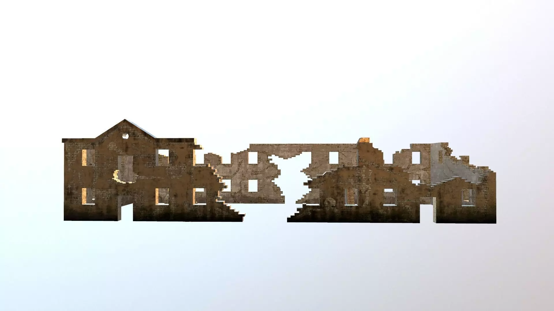 Long Damaged-Destroyed Building 2 Low-poly 3D model_0