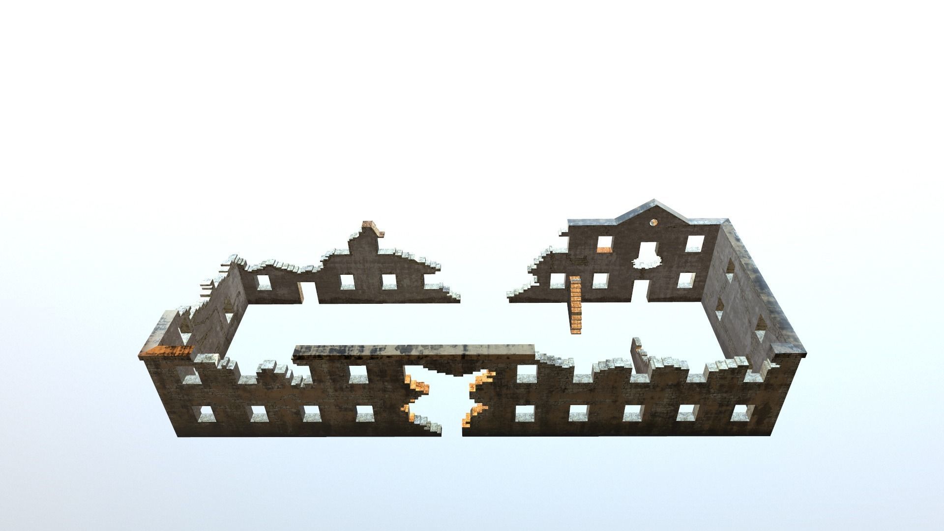 Long Damaged-Destroyed Building 2 Low-poly 3D model_6