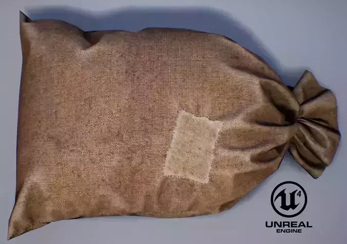 old Bag from burlap with patch PBR Game-Ready Low-poly 3D model
