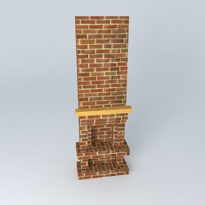 fireplace with wooden shelf Free 3D model_2