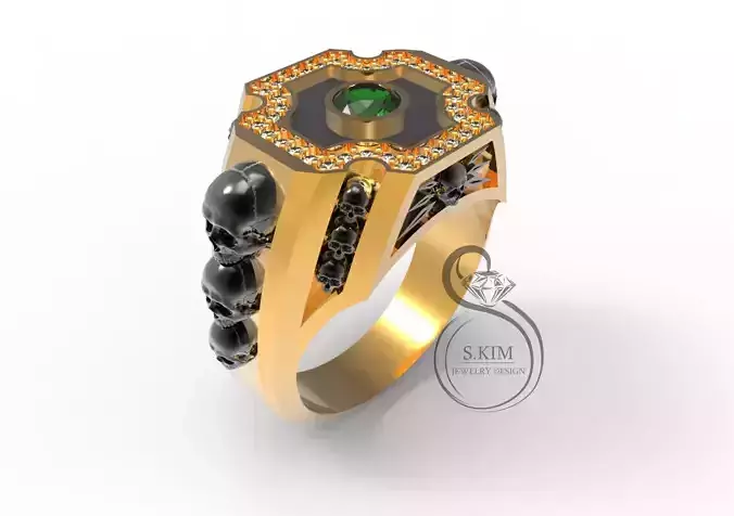 Skull ring with gem 4mm