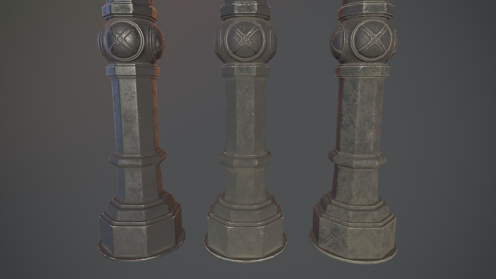 Barrier Bollard Pack 2 v3 Black Three Texture Options Low-poly 3D model_11