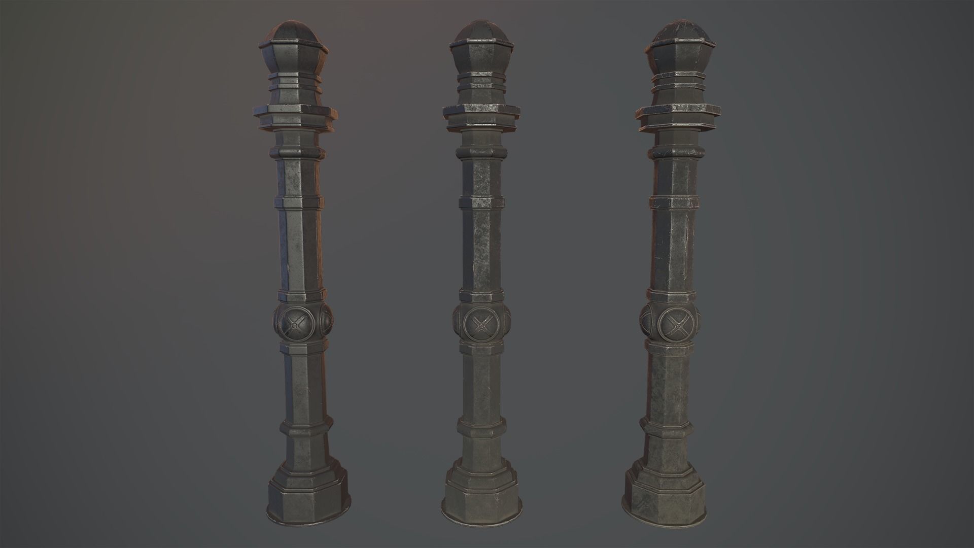 Barrier Bollard Pack 2 v3 Black Three Texture Options Low-poly 3D model_4