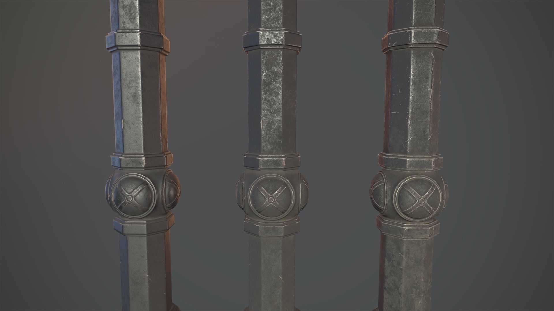 Barrier Bollard Pack 2 v3 Black Three Texture Options Low-poly 3D model_10