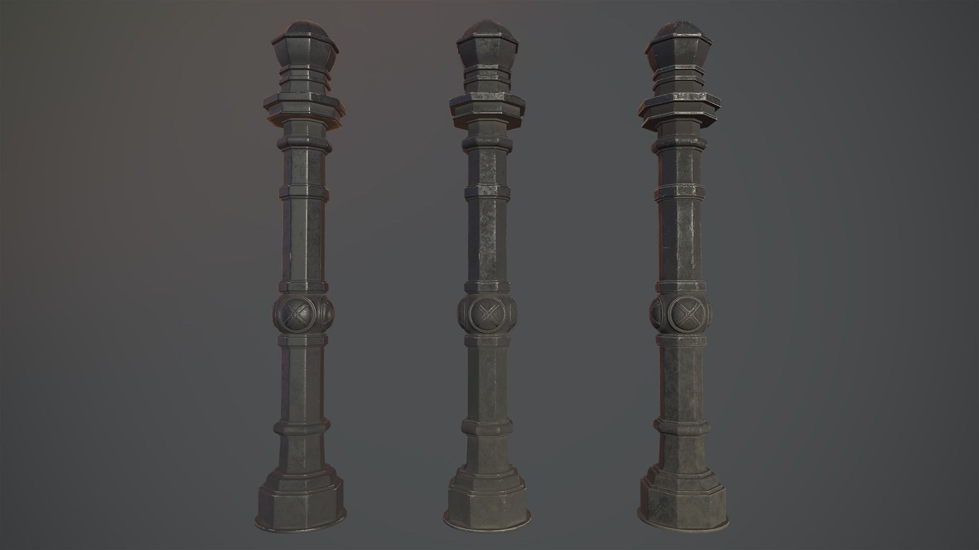 Barrier Bollard Pack 2 v3 Black Three Texture Options Low-poly 3D model_5