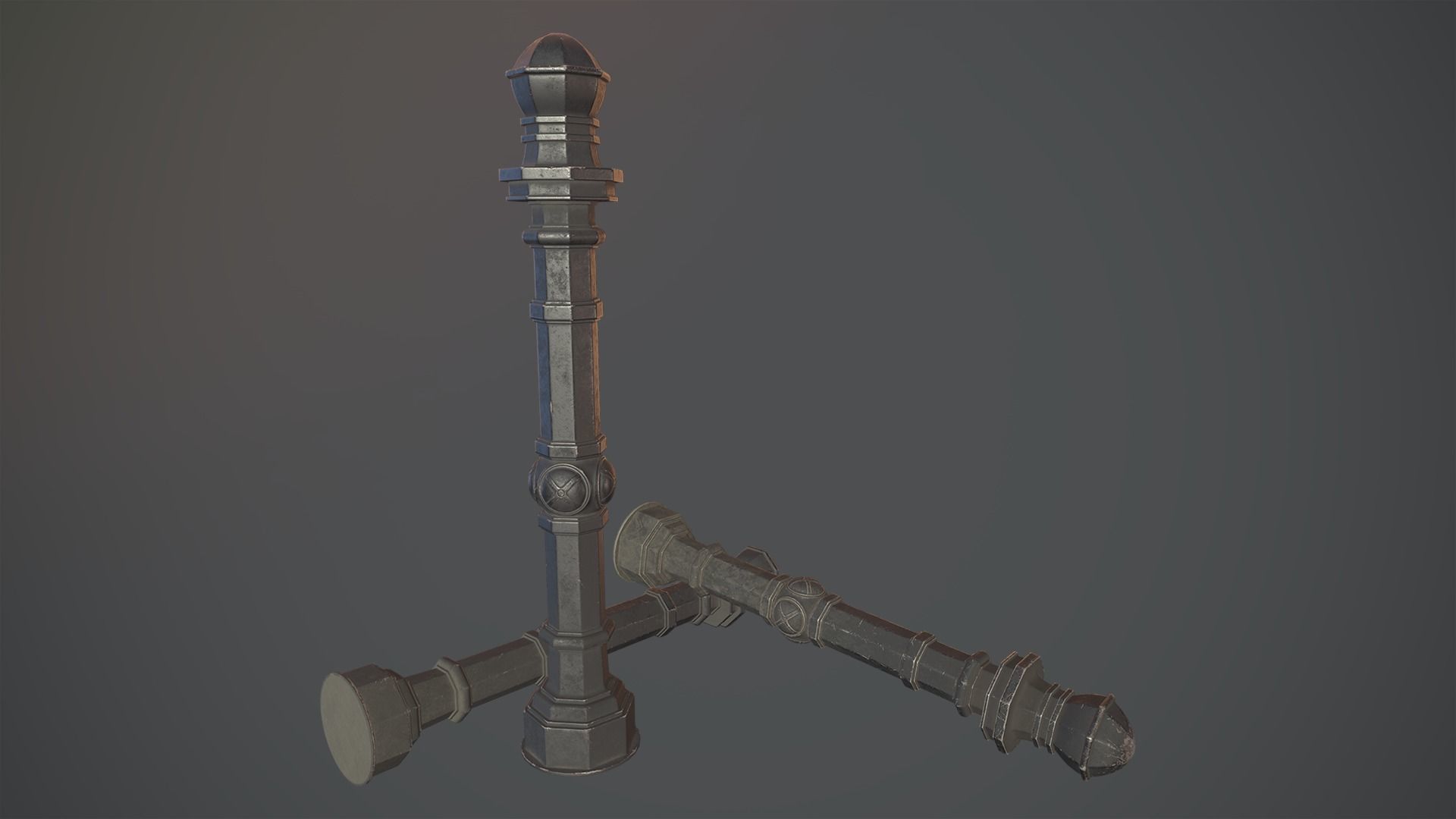 Barrier Bollard Pack 2 v3 Black Three Texture Options Low-poly 3D model_3