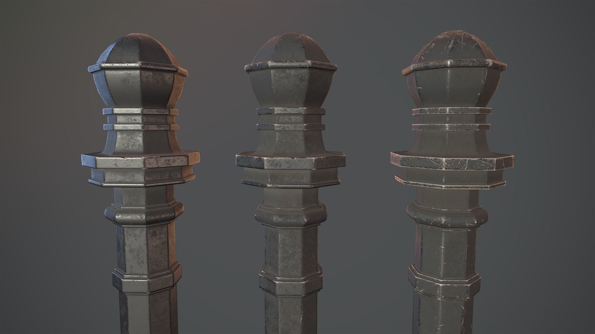 Barrier Bollard Pack 2 v3 Black Three Texture Options Low-poly 3D model_9