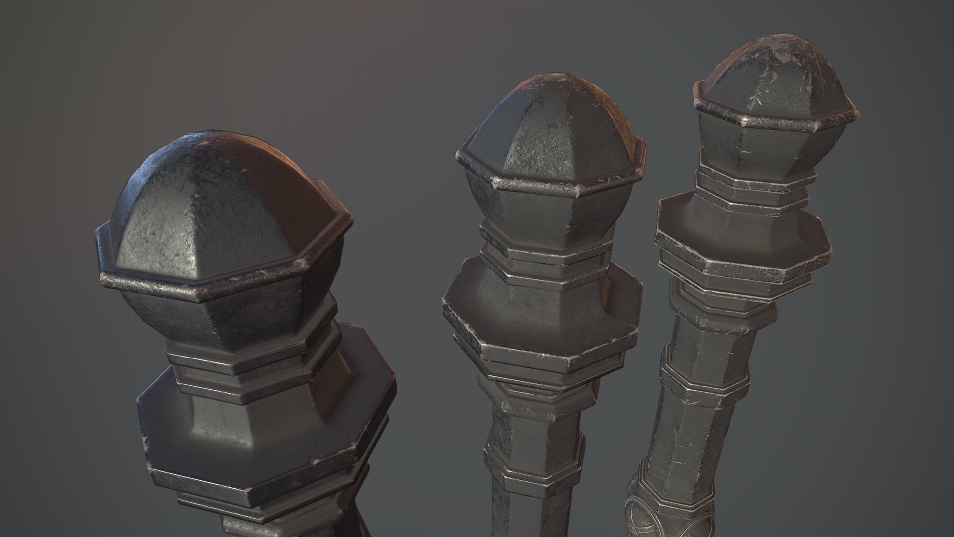 Barrier Bollard Pack 2 v3 Black Three Texture Options Low-poly 3D model_8