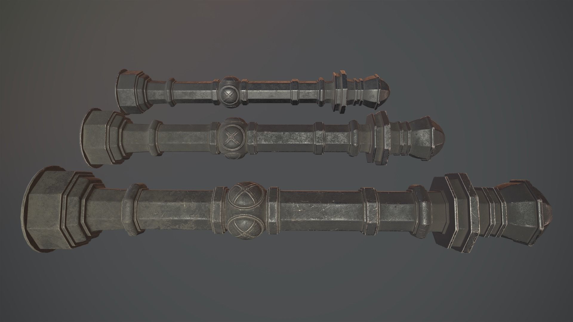 Barrier Bollard Pack 2 v3 Black Three Texture Options Low-poly 3D model_2