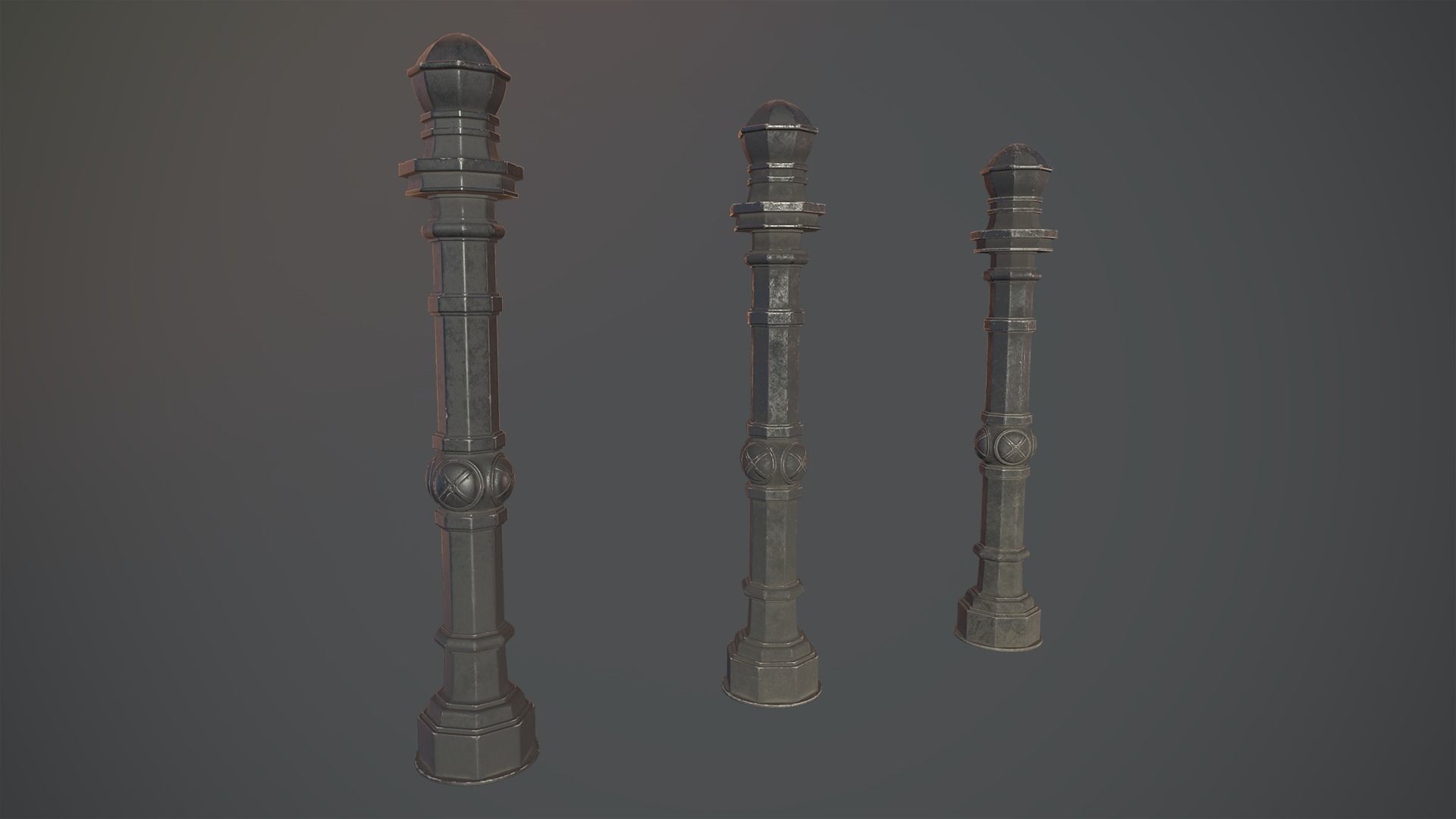 Barrier Bollard Pack 2 v3 Black Three Texture Options Low-poly 3D model_1