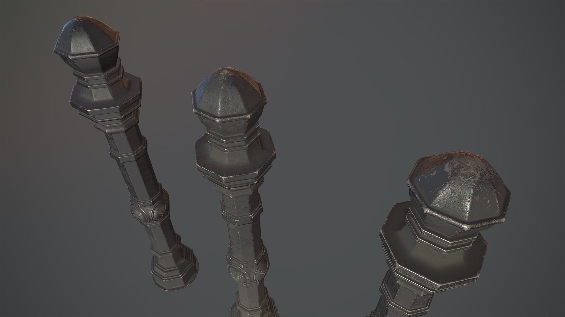 Barrier Bollard Pack 2 v3 Black Three Texture Options Low-poly 3D model_6