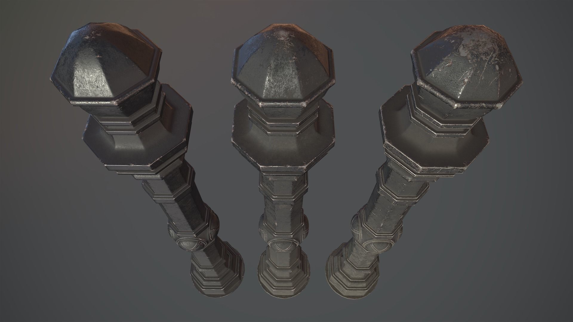 Barrier Bollard Pack 2 v3 Black Three Texture Options Low-poly 3D model_7