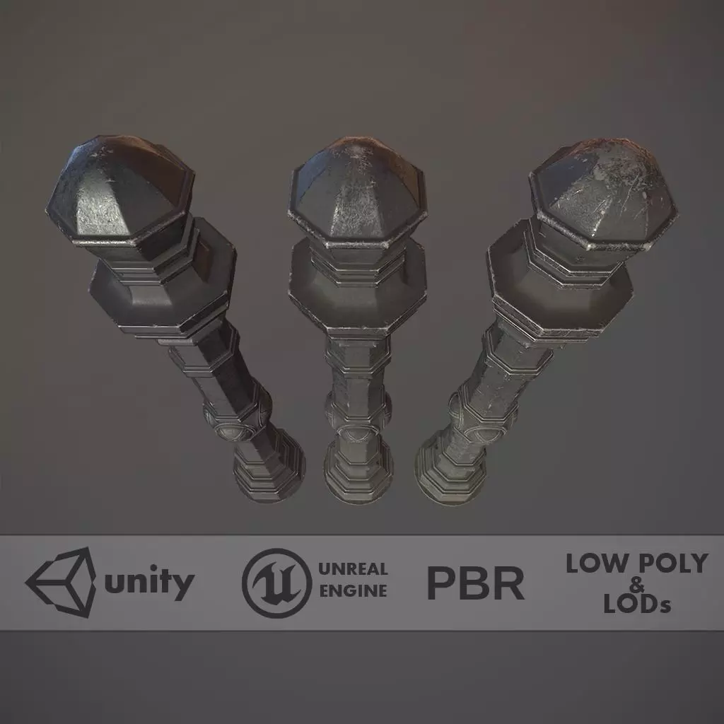 Barrier Bollard Pack 2 v3 Black Three Texture Options Low-poly 3D model_0